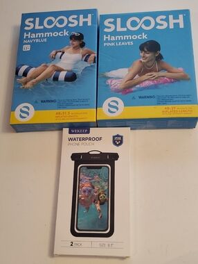 lot sloosh hammock navy blue and a swoosh hammock pink leaves +phone Pouch.